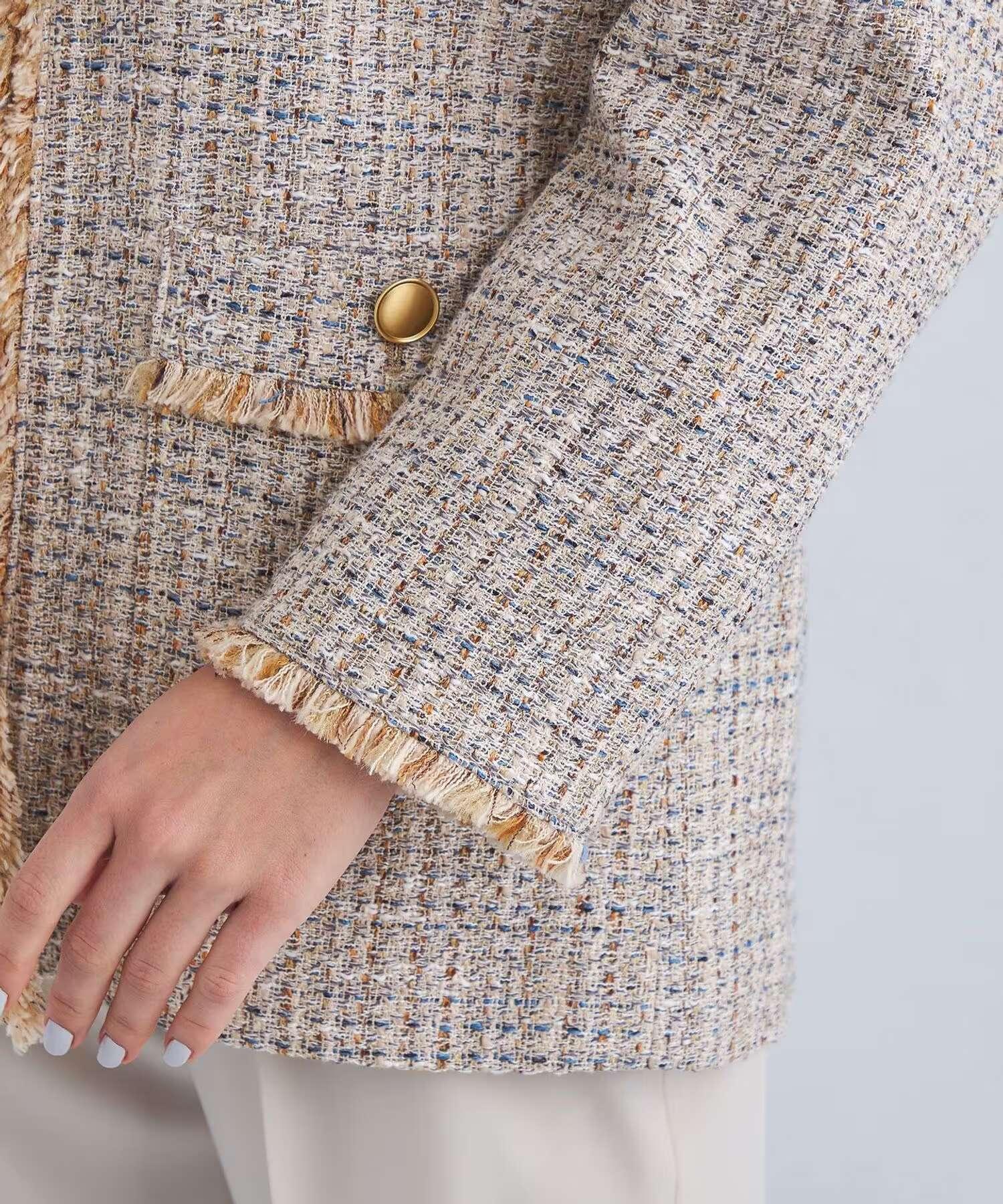 Tweed Pocket Collarless Jacket
